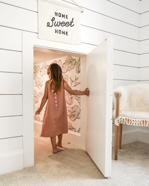 We carved out a small playroom under the stairs that's perfect for kids. Featuring Hygge & West Daydream wallpaper. Playroom Under Stairs, Under Stairs Playroom, Daydream Wallpaper, Under Stairs Nook, Secret Rooms In Houses, Room Under Stairs, Stair Nook, Kids Playroom Art, Stairs And Doors