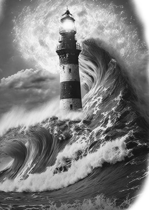 Light House Tattoo Design, Lighthouse Black And White, Nautical Sleeve, Lighthouse Sketch, Nautical Tattoo Sleeve, Lighthouse Drawing, Big Cat Tattoo, Lighthouse Tattoo, Lighthouses Photography