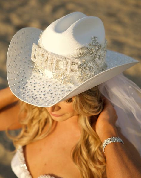 Cowboy Hat With Rhinestones, Bachelorette Party Country, Bride Cowboy Hat, Pink Camo Wedding, Rhinestone Cowboy Hat, Cowgirl Bride, Country Western Wedding, Rhinestone Cowboy, Cowgirl Wedding