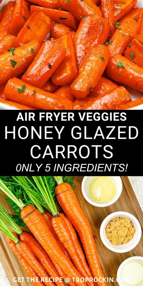 air fryer veggies: air fryer carrots with sweet honey and brown sugar glaze. Veggies Air Fryer, Carrots In The Air Fryer, Air Fryer Veggies, Carrots With Honey, Air Fryer Carrots, Braised Chicken Recipes, Carrots Healthy, Boiled Chicken Recipes, Honey Carrots