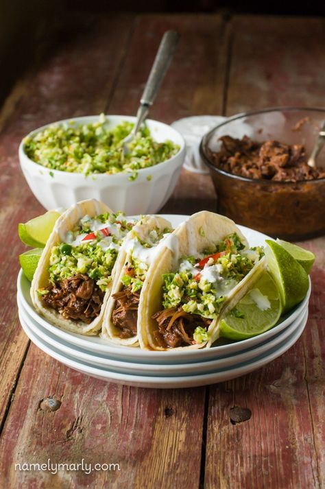 Bulgogi Jackfruit Street Tacos with Brussels Sprout Slaw use slow cooker bulgogi jackfruit recipe + brussel sprout slaw recipe Jackfruit Vegan Recipes, Vegetarian Inspiration, Vegan Jackfruit, Veg Meals, Jackfruit Tacos, Jack Fruit, Jackfruit Recipes, Meat Replacement, The Cookie Rookie