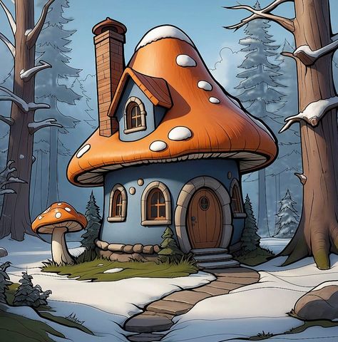 Mushroom Building, World Drawing, Fantasy Houses, Gnome Pictures, Acrylic Ideas, Construction Paper Crafts, Halloween Idea, Elf House, Gnome House