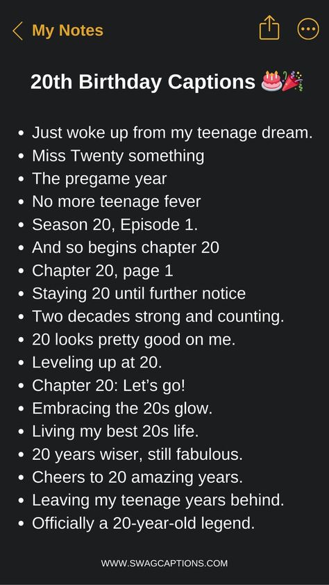 20 Years Old Birthday Caption, 20 Birthday Captions Instagram, 20th Birthday Captions, Birthday Captions For Myself, 20th Bday, Sassy Sayings, Happy 20th Birthday, 20th Birthday Party, Witty Instagram Captions 20 Years Old Birthday Caption, Captions For Your Birthday, 20 Birthday Captions Instagram, Happy 20th Birthday Wishes, 20th Birthday Captions, 20th Birthday Wishes, Birthday Party Photos, Dope Captions For Instagram, 20th Bday
