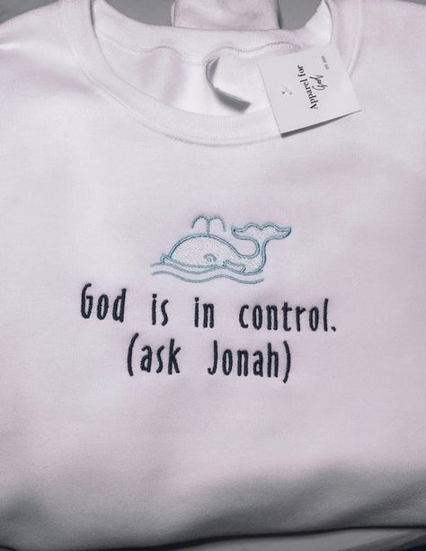 God Is In Control, Christian Clothing Brand, Jesus Clothes, Christian Shirts Designs, Christian Hoodies, Bible Motivation, White Crewneck, Christian Motivation, Jesus Is Life