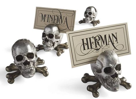 Sketched Skull Card Holders, Set of Four Unique Halloween Decorations, Halloween Entertaining, Halloween Table Decorations, Halloween Dinner, Grandin Road, Halloween Party Supplies, Halloween Table, Unique Halloween, Halloween Wedding