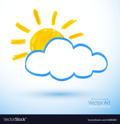 Drawing Of Sun, Sun Drawing, Cloud Vector, Sun And Clouds, Cloud Drawing, Pen Drawing, Canvas Art Painting, Png Images, Adobe Illustrator