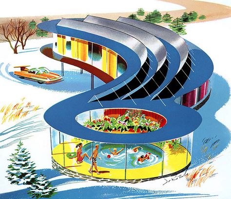 Googie Architecture, Futurisme Retro, Iconic Architecture, 60s Design, Modernist Architecture, Retro Future, World Of Tomorrow, Mid Century Architecture, Concept Home