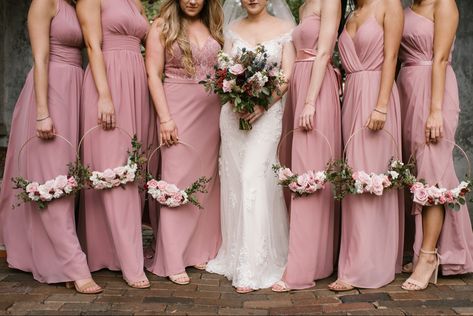 Flowers For Pink Bridesmaid Dresses, What Can Bridesmaids Carry Instead Of Flowers, Pink Flower Bouquet Bridesmaid, Light Pink Bridesmaids Bouquets, Champagne Bridesmaid Dress With Pink Flowers, Bridesmaid Bouquet Pink And White, Rose Pink Bridesmaid Dresses, Classy Bridesmaid Dresses, Grey Wedding Theme