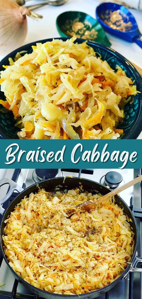 Butter Braised Cabbage Recipe Easter Cabbage Recipe, German Braised Cabbage, Butter Braised Cabbage, Buttered Cabbage Recipes, Butter Cabbage Recipes, Russian Side Dishes, Polish Cabbage Recipes, German Cabbage Recipes, Braised Cabbage Recipes