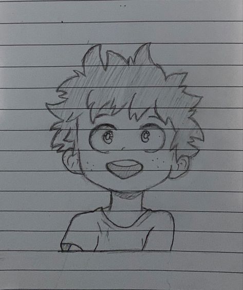 Deku Sketch Easy, Deku Face Drawing, How To Draw Deku, How To Draw Izuku Midoriya Hair, Drawing Of Izuku Midoriya, Anime Face, Simple Anime, Anime Drawing, Easy Drawings Sketches