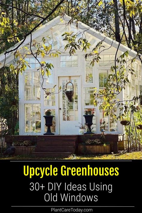 Learn how to create a functional and stylish greenhouse using old windows and doors! This DIY project not only recycles but also provides a perfect environment for your plants to thrive. Learn tips on structure and design to start your sustainable gardening journey. Image Credit: @peppertreeliving Greenhouse Made From Sliding Glass Doors, Greenhouse With Recycled Windows, Lean To Greenhouse Made From Old Windows, Recycled Glass Greenhouse, Green House Made From Old Windows, Greenhouse Using Old Windows, Greenhouse Made With Old Windows, Diy Greenhouse Windows, Greenhouse Exterior Ideas