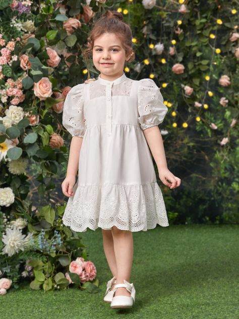 White Cute Collar Half Sleeve Woven Fabric Plain Shirt Embellished Non-Stretch  Toddler Girls Clothing White Dress For Kids, White Dress For Toddler Girl, Elegant White Toddler Dress, Toddler Flower Girl Dresses Shein, Cotton Baptism Dress With Lace Collar, Toddler White Dress, Kids Summer Dresses, Money Dress, Online Fashion