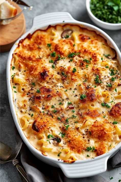 This Gluten-Free Chicken Tetrazzini, tailored for the Whole Health Flexi-Plan, is a comforting, creamy, and nutritious meal. Made with high-quality, gluten-free ingredients, it offers a perfect balance of protein, healthy fats, and fiber. This dish is ideal for those seeking a hearty yet health-conscious pasta meal that is both satisfying and aligns with a flexible dietary plan. Gluten Free One Dish Meals, Gluten Free Dinner Bowls, Gluten Free Supper Recipes, Gluten Free Main Dishes For A Crowd, Gluten Free Chicken Tetrazzini, Gluten Free Simple Meals, Gluten Free Dinners For A Crowd, Gluten Free Weeknight Dinners, Gluten Free Ground Chicken Recipes