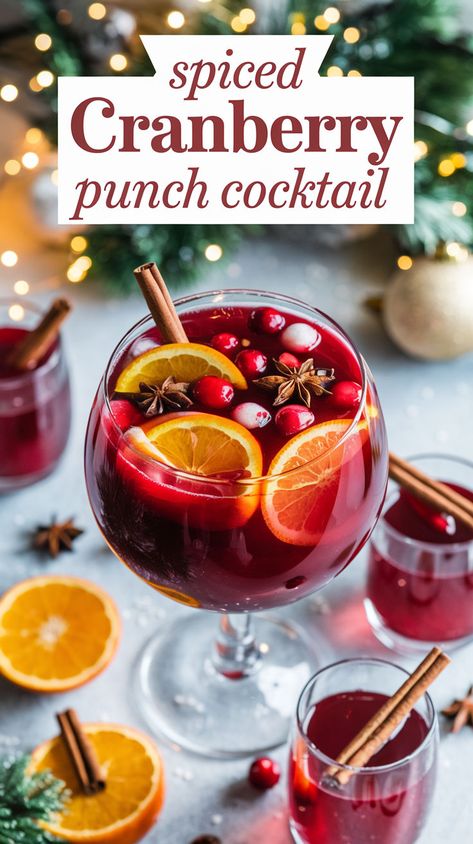 "Discover the perfect Spiced Cranberry Punch recipe for your holiday gatherings! This delightful cranberry cocktail combines warm spices and tart cranberries, making it an ideal choice for festive drink recipes. Elevate your winter party drinks with this easy punch recipe that will impress your guests. Perfect for any celebration, this Spiced Cranberry Punch is a must-try among holiday cocktails. Cheers to delicious moments!" Crantini Recipe Cocktails, Red Sleigh Sparkler Punch, Cranberry Coctails Recipes, Holiday Signature Cocktails, Crantini Recipe, Cranberry Sangria Recipes, Holiday Drink Recipes Alcoholic, Cranberry Holiday Drink, Cranberry Drinks Alcohol