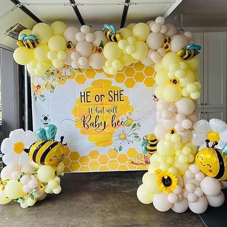 Amazon.com: Bee Baby Shower Decorations 148 Pcs Bee Balloon Arch Garland Kit with Bee and Daisy Maylar Balloon for Bee Theme Baby Shower Gender Reveal Mama to Bee Party Decorations : Home & Kitchen Bee Themed Gender Reveal, Bee Baby Shower Decoration, Bee Party Decorations, Bee Balloon, Bee Baby Shower Invitations, Bee Gender Reveal, Gender Reveal Party Theme, Gender Reveal Themes, Bee Baby Shower Theme