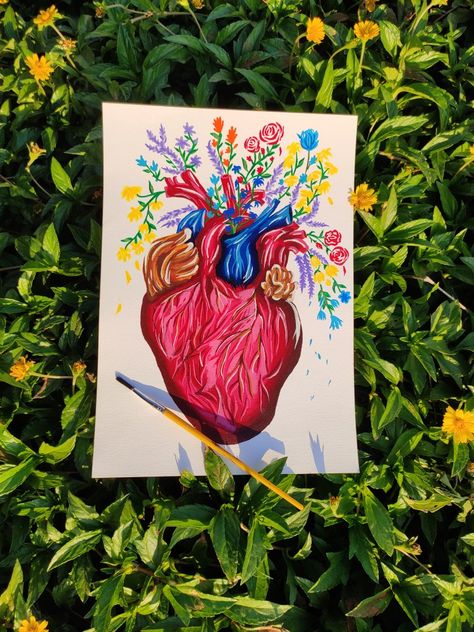 Heart flower acrylic painting Heart With Flowers Painting, Flowers As People, Heart Painting On Canvas, Flower Acrylic Painting, Flower Acrylic, Circle Painting, Flower Painting Canvas, Easy Canvas Art, Canvas Drawings