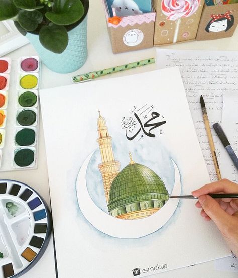 #mescidinebevi 🕌🌹 . . . #4rabic #islamicart #mosque #draw #watercolor Mosque Drawing, Draw Watercolor, Arabic Calligraphy Painting, Mosque Art, Islamic Caligraphy Art, Islamic Calligraphy Painting, Islamic Caligraphy, Caligraphy Art, Islamic Art Pattern