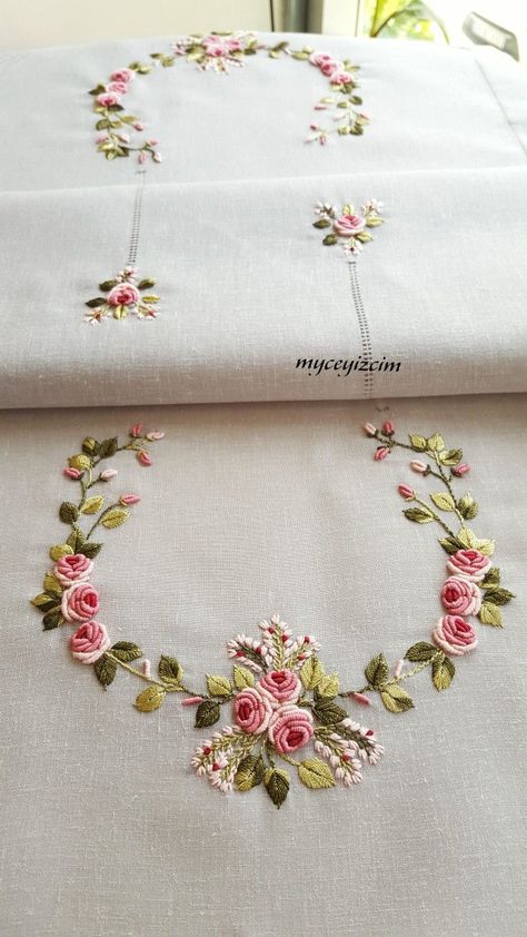 Gorgeous Embroidered Table Runner (IMG ONLY) Brazilian Embroidery Stitches, Sulaman Pita, Hand Embroidery Patterns Flowers, Pola Kristik, Hardanger Embroidery, Hand Work Embroidery, Pola Sulam, Embroidery Neck Designs, Hand Embroidery Flowers