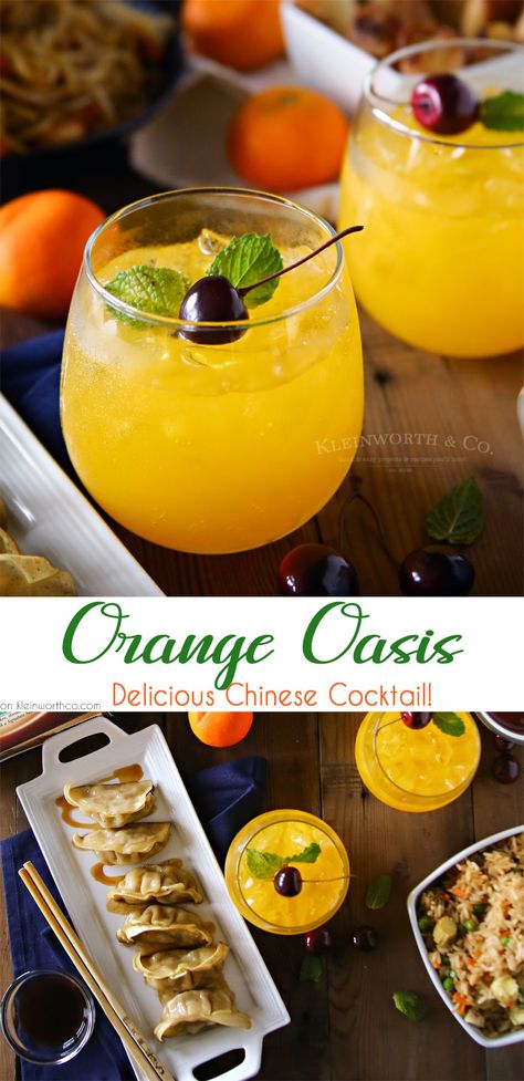 Recipe With Orange Juice, Chinese Cocktail, Chinese Drink, Orange Juice Cocktails, Chinese Dinner, Raspberry Mojito, Chicken Dumplings, Cocktail Appetizers, Prosecco Cocktails