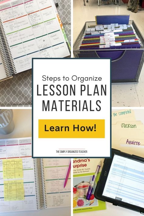 Quick, easy, and practical advice for teachers on how to organize lesson plan materials. These tips will help you leave school Friday ready for next week! Organizing Lesson Plans And Materials, Lesson Planning Aesthetic, Red Classroom, Behavior Management Plan, Lesson Plan Organization, Organized Teacher, Simply Organized, Classroom Management Elementary, Classroom Organization Elementary