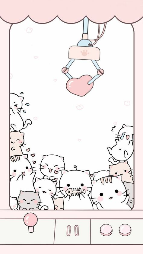 Kawaii Cute Cats Kittens Heart Claw Machine Fish Phone Wallpaper Claw Machine Wallpaper, Fish Phone Wallpaper, Machine Wallpaper, Kawaii Party, Pastel Kawaii, Iphone Wallpaper Kawaii, Claw Machine, Cat Claws, Cats Kittens