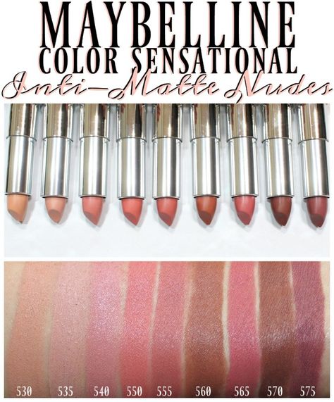 Maybelline Color Sensational Inti-Matte Nudes Lipstick Swatches + Review | Blushing Noir Lip Pencil Colors, Maybelline Lipstick, Honey Pink, Matte Nude Lipstick, Alat Makeup, Lipstick For Fair Skin, Peach Lips, Maybelline Color Sensational, Nails Matte