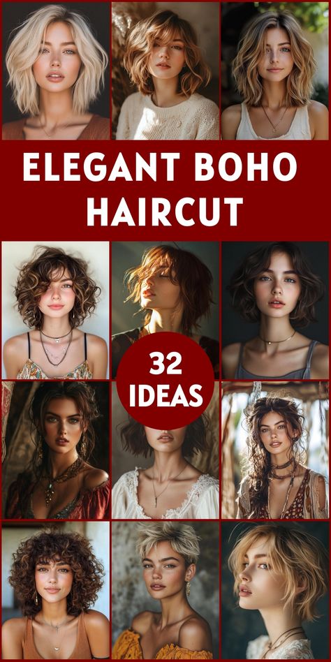 Elevate your style with 32 enchanting boho haircut ideas. These cuts embody the carefree spirit of bohemian fashion, blending effortless beauty with a touch of whimsy. From tousled pixies to long, layered locks, discover the perfect boho haircut to suit your face shape and lifestyle. Learn how to style and maintain your new look for maximum impact. Embrace your natural texture and unleash your inner free spirit with these stunning hairstyles. Boho Wavy Hairstyles, Hippie Haircuts, No Bangs Hairstyles, Boho Hairstyles For Short Hair, Hairstyles With Side Part, Carefree Hairstyles, Cottage Core Hairstyles, Women Hair Cuts, Boho Haircuts