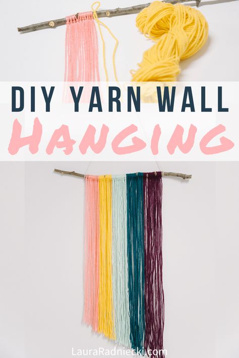 How to Make a DIY Yarn Wall Hanging Yarn Craft Ideas, Diy Yarn Wall Hanging, Yarn Art Diy, Yarn Crafts For Kids, Easy Yarn Crafts, Statement Art Pieces, Diy Pom Poms, Footprint Crafts, Yarn Wall