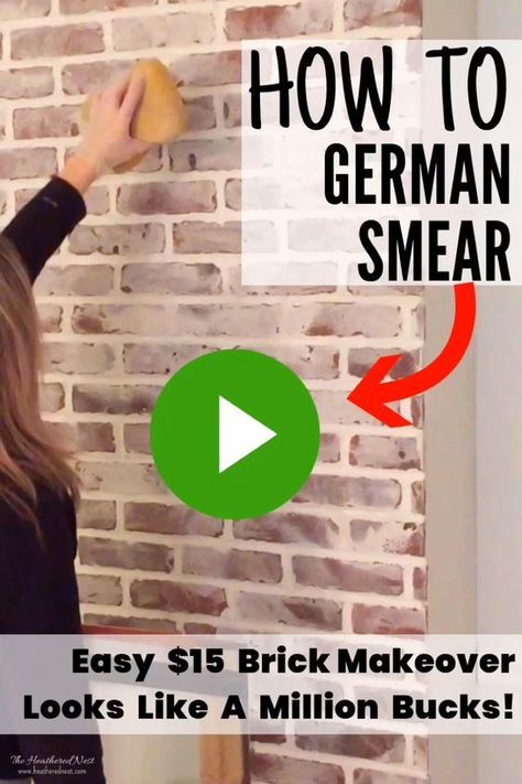 German Smear Technique, White Wash Brick Exterior, German Smear Brick, Whitewashed Brick, White Wash Brick Fireplace, German Schmear, German Smear, Fireplace Redo, Painted Brick Walls