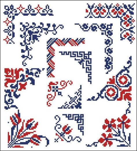 Corners cross-stitch:                                                                                                                                                                                 More Border Motifs, Cross Stitch Borders Corner, Cross Stitch Boarders, Háčkované Lemy, Cross Stitch Border Pattern, Nature Cross Stitch, Pola Kristik, Mini Cross Stitch, Cross Stitch Borders