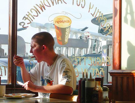 Holding A Spoon Reference, Playing Spoons, Greasy Spoon Cafe, Spoon Reflection Photography, Greasy Spoon, Restaurant Scene Film, Human Poses Reference, Street Photo, Urban Sketching