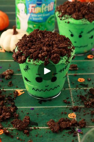 224K views · 4.2K reactions | We’ll be frank.... You need these Frankenstein Fluffy Dip Cups for Halloween!💚 | Funfetti | Bobby "Boris" Pickett · Monster Mash Whipped Topping Frosting, Decorating Plastic Cups, Halloween Funfetti, Flavored Frosting, Frankenstein Face, Funfetti Frosting, Crushed Oreo, Betty Crocker Recipes, Oreo Chocolate