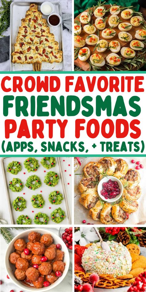 Hosting friendsmas is easy with these Christmas party food ideas and easy holiday recipes, such as xmas appetizers, friendsmas finger food ideas, dinner ideas, and Christmas desserts. Creative Snack Ideas For Adults, Friendsmas Party Main Dish, Friendsmas Party Food Ideas, Friendmas Dinner Ideas, Friendsmas Cake Ideas, Easy Party Sides For A Crowd, Fried Food Board, Holiday Pitch In Food, Party Fondue Ideas