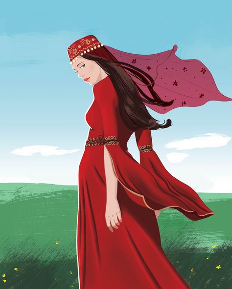 Azerbaijani traditional clothing, Azerbaijan, Outfit Azeri Traditional Dress, Azerbaijan Clothing, Azerbaijan People, Azerbaijani Traditional Clothing, Azerbaijan People Culture, Qusar Azerbaijan, Azerbaijan, Girls Illustration, Traditional Outfits