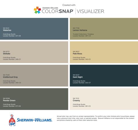 Sherwin Williams Lemon Verbena, Intellectual Gray, Cottage Paint Colors, Accessible Beige, Repose Gray, Cottage Painting, Color Pallete, Baking Clay, Color Chip