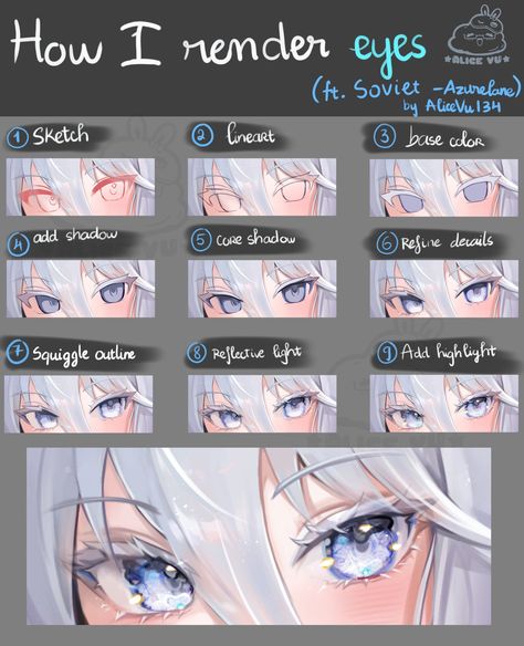 Alicevu134 Tutorial, How To Render Eyes Digital Art, Anime Eye Coloring Tutorial, Vtuber Eyes, Eye Rendering, Digital Art Tutorial Beginner, Manga Tutorial, Cute Eyes Drawing, Eye Drawing Tutorials