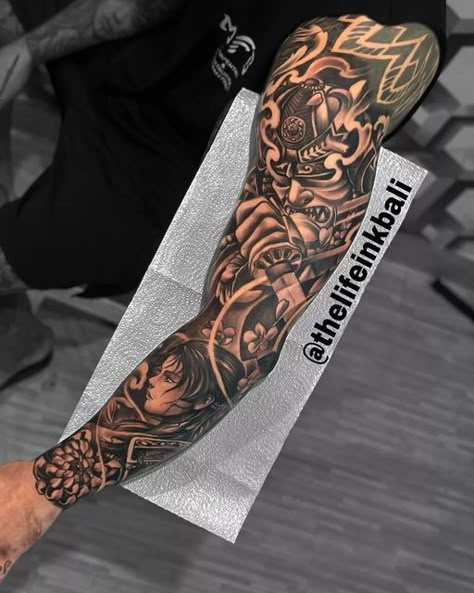 Japanese Full Sleeve Tattoo Design, Japanese Style Tattoo Sleeve, Japanese Arm Sleeve, Japanese Tatto, Balinese Tattoo, Samurai Tattoo Sleeve, Samurai Warrior Tattoo, Realistic Tattoo Sleeve, Full Sleeve Tattoo Design