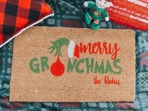 Grinchmas Door, Halloween Mats, Friday Harbor, Merry Grinchmas, Unique Christmas Decorations, Door Upgrade, Front Door Mats, Personalized Door Mats, Custom Doormat