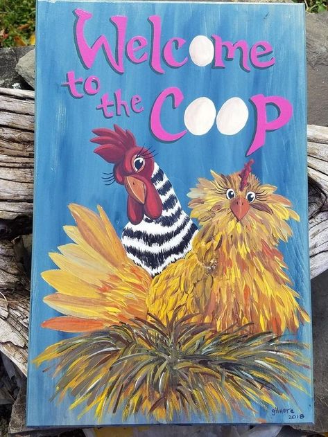 Chicken Types, Coop Signs, Chicken Coop Decor, Portable Chicken Coop, Types Of Chickens, Chicken Coop Signs, Chicken Signs, Barn Signs, Rooster Painting