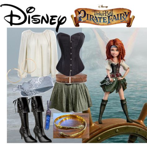 Polyvore Zarina outfit Pirate Costume With Skirt, Pirate Disneybound, Pirate Costume For Girls, Zarina Pirate Fairy, Pirate Fairy Costume, Pirate Fairy Party, The Pirate Fairy, Pirate Girl Costume, Pirate Cosplay