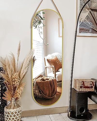 Limited-time deal: ITSRG Full Length Mirror, 16"x48" Wall Full Length Body Mirror, Wall Mounted Mirror with Hanging Leather Strap, Wall Mirror Full Length for Bathroom Living Room Entryway Decor(Gold) Body Mirror Wall, Black Floor Mirror, Wall Mirror Full Length, Full Length Mirror Stand, Arched Wall Mirror, Mirror Full Length, Arched Wall, Full Mirror, Western Bedroom