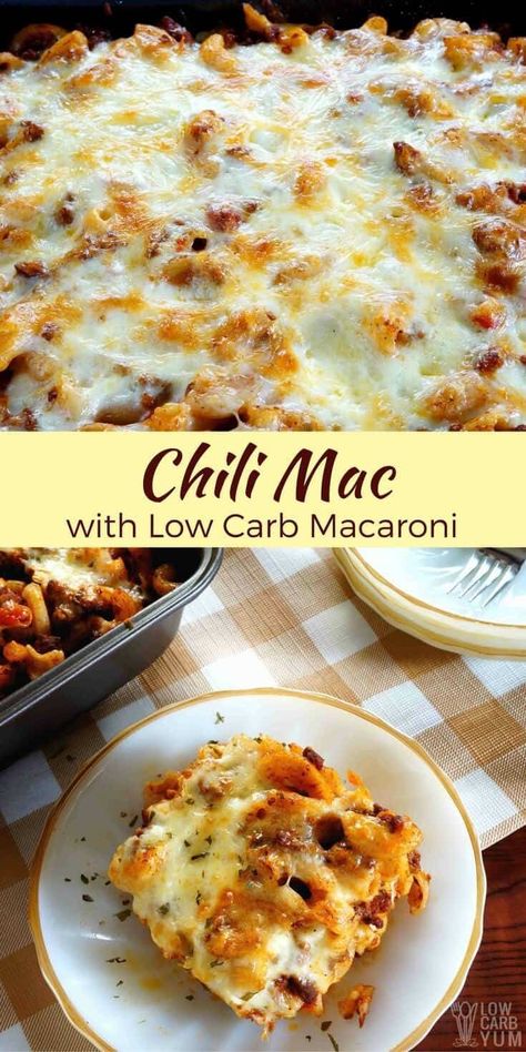 A spicy ground beef and pasta casserole that can be made with any pasta. But to cut carbs, this chili mac recipe used low carb macaroni. | LowCarbYum.com