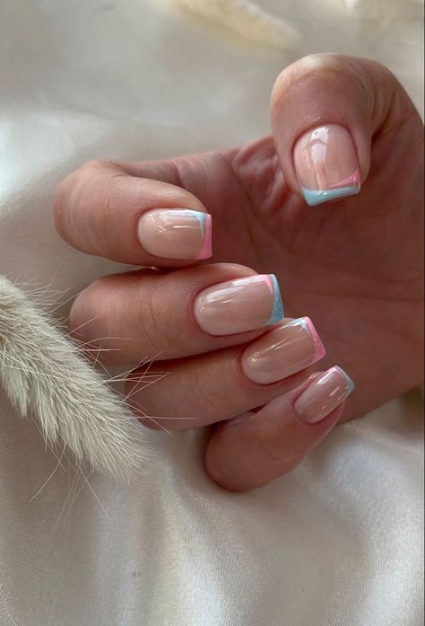 Nude Nails With Glitter, Gender Reveal Nails, Simple Gel Nails, Baby Nails, Casual Nails, Cute Gel Nails, Manicure Ideas, Acrylic Nails Coffin Short, Nails Manicure