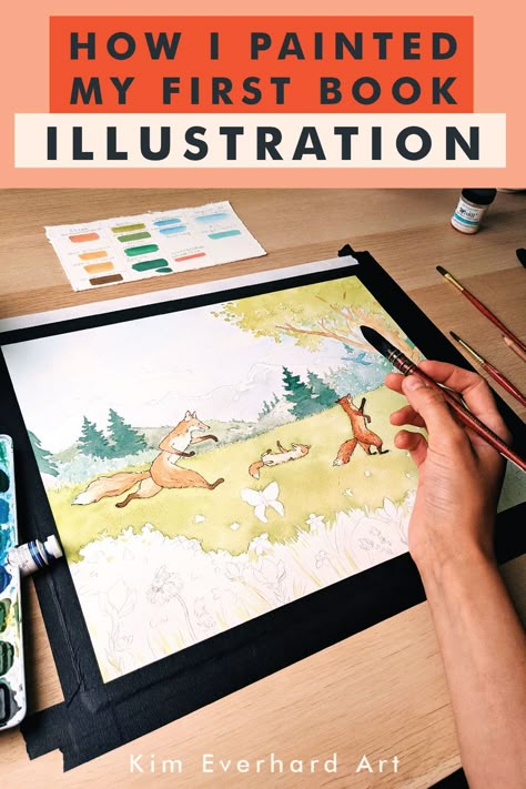 See how I create this cute foxes scene with watercolor paints, brush pens and white calligraphy ink. This children's book illustration is straight from my imagination with inspiration from the Pacific Northwest and of course Red Foxes. My artwork is focused on the beauty of nature and the amazing wildlife and adventures to be found outside. Get inspired with my outdoorsey art and decor | Fox character design | Landscape illustration sketch | Landscape concept art | #illustration #artist #painter Children Book Illustration Watercolor, Writing Kids Books, Cute Foxes, Writing Picture Books, Writing Childrens Books, Book Illustration Design, Red Foxes, Fox Character, Story Books Illustrations