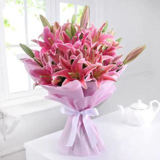 Buy and send online Pink Lily Bouquet in India from Indiagift with same day and express delivery at your doorsteps in India for any occasion. #SendFlowersOnlineIndia #OrderFlowersIndia #BuyFlowersIndia #Indiagift Pink Stargazer Lily Bouquet, Pink Lily Arrangement, Lily Bouquet Gift, Pink Lily Bouquet, Stargazer Bouquet, Stargazer Lily Bouquet, Send Flowers Online, Bouquet Delivery, Gift Subscription Boxes