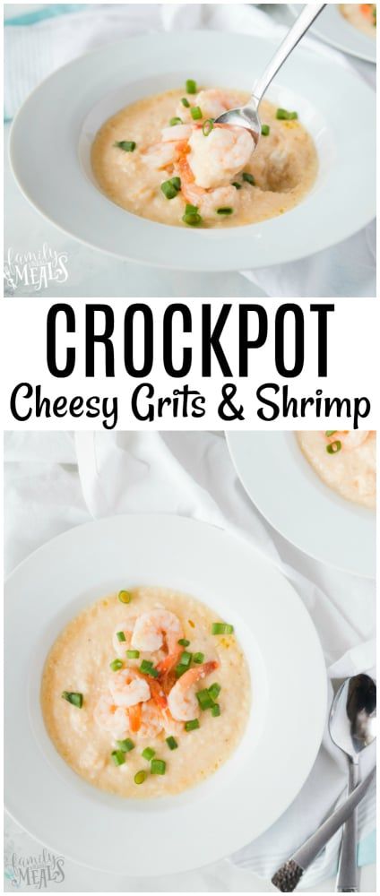 Crockpot Cheesy Grits and Shrimp Shrimp And Grits Crockpot Recipe, Crockpot Shrimp And Grits, Grits And Shrimp, How To Cook Grits, Cheesy Grits, Grits Recipe, Easy Lunch Boxes, Family Fresh Meals, Shrimp And Grits