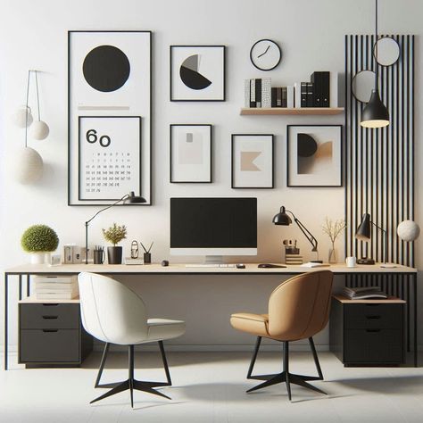 Men's Office Ideas Men's Office Ideas, Beige And Black Office, Mens Office Ideas, Male Office Ideas, Masculine Office Ideas, Large Wooden Desk, Bold Furniture, Navy Office, Masculine Office