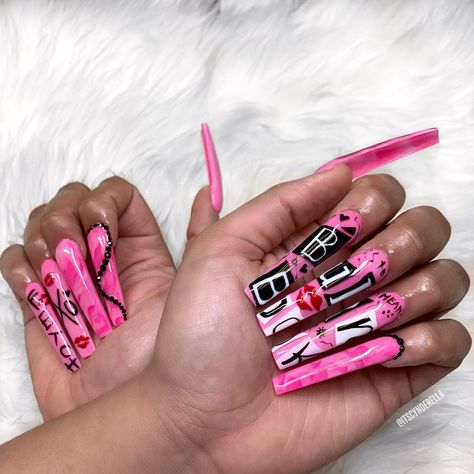 Braider Nails Set, Braiders Nails, Mean Girls Nails, 21 Birthday Nails, Mean Girls Birthday Party, Mean Girls Birthday, Bratz Nails, Book Nails, Girls Nail Designs