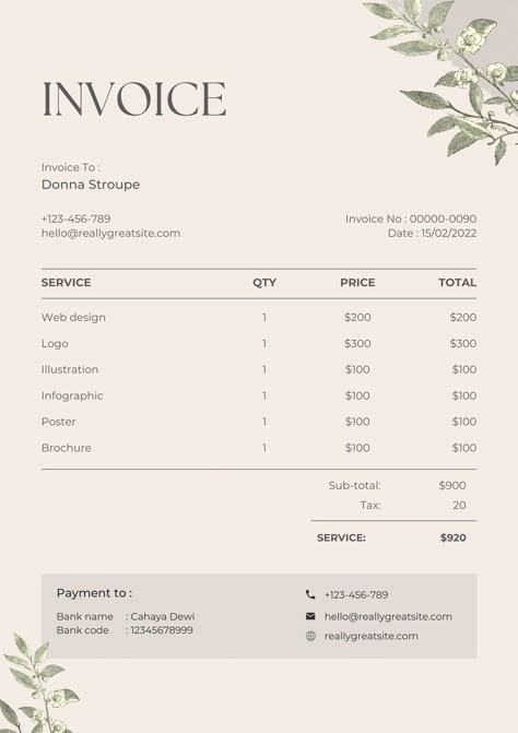 Makeup Invoice Template, Minimal Invoice Design, Graphic Design Invoice Template, Cute Invoice Design, Invoices Design, Bill Book Design Ideas, Small Business Invoice Templates, Invoice Design Creative, Leave Illustration