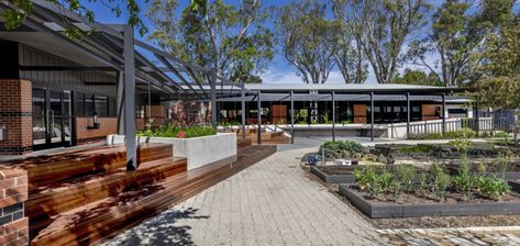 Cafeteria Design, Team Teaching, Skillion Roof, Outdoor Learning Spaces, Food Technology, School Cafeteria, Outdoor Education, School Playground, Outdoor Learning